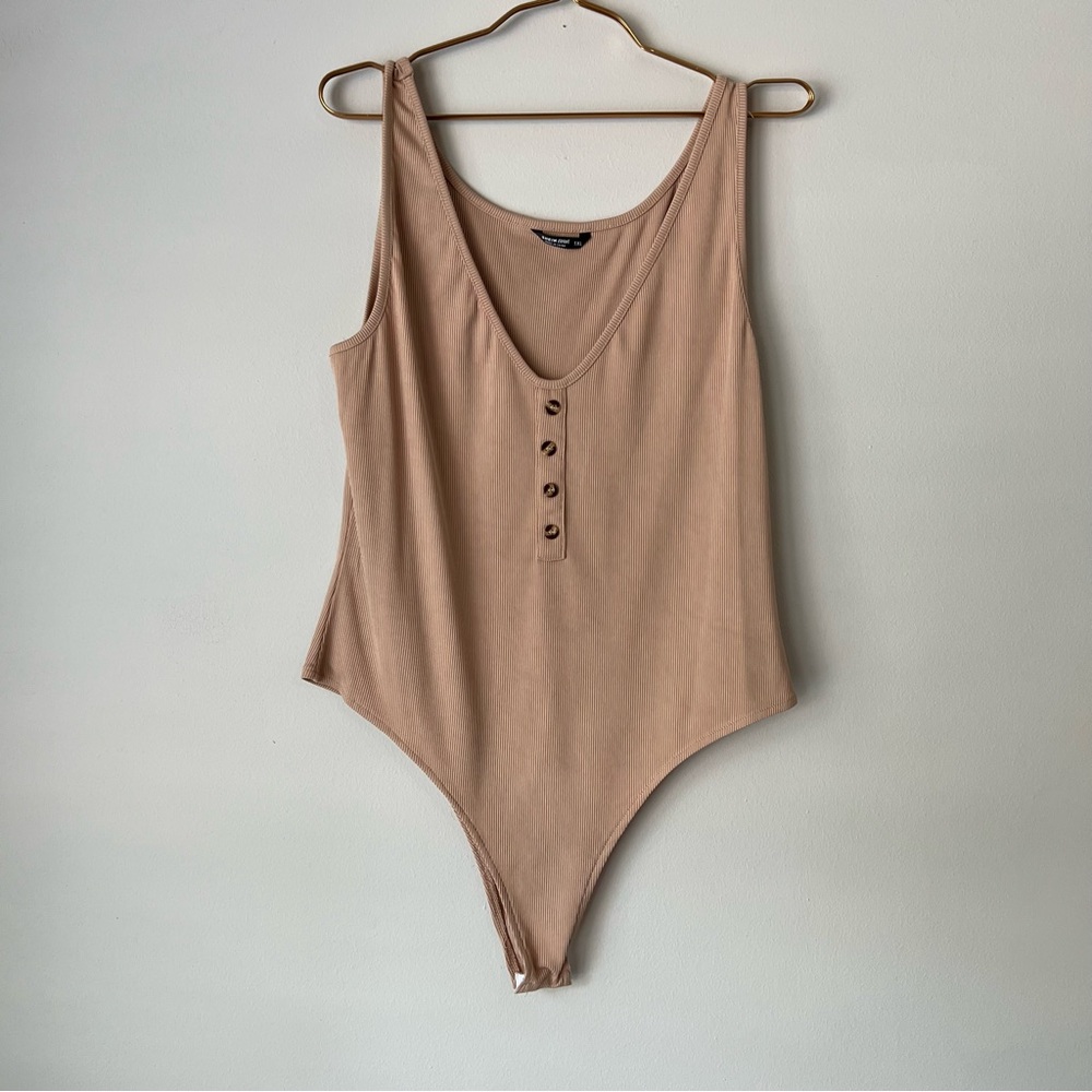 SHEIN Curve Tan Henley Bodysuit